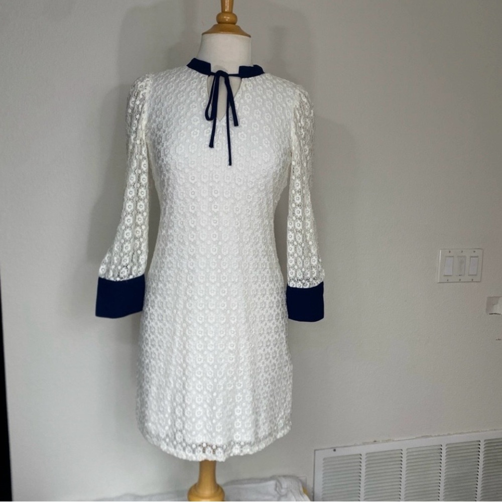 Riley & Rae Women's White Crochet Sheath Dress Size Small Preppy Coastal Classic